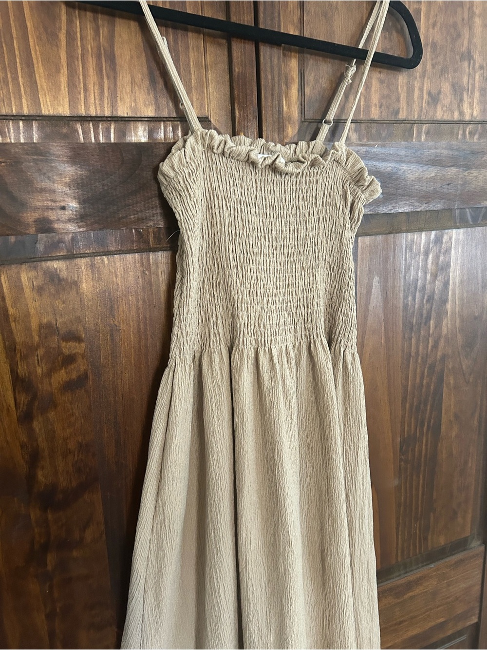 H&M Cream Smocked Midi Sundress with Adjustable Straps